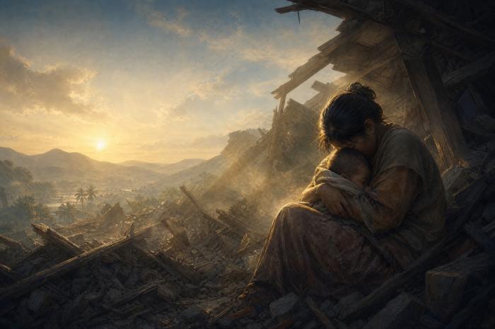 A Mother’s Final Embrace "Woman Found Holding Her Baby Beneath the Rubble After Flores Earthquake"